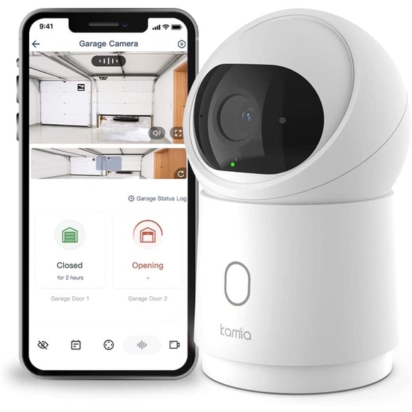 2K Garage Camera 2 Doors Detecting Open/Close Alert Night View WiFi 2-Way Audio